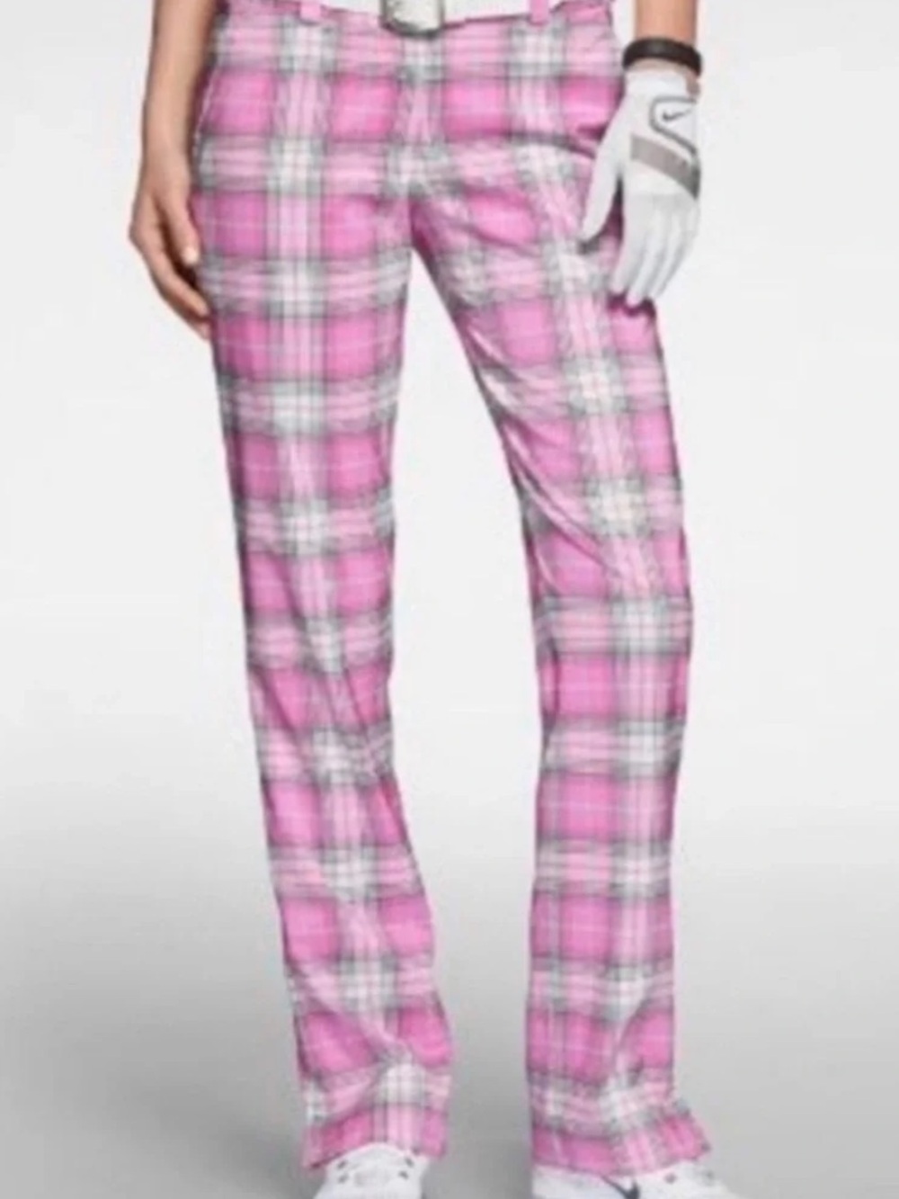 Nike Womens Golf Tour Performance Dri-Fit Pants Pink Plaid Lightweight Size 2